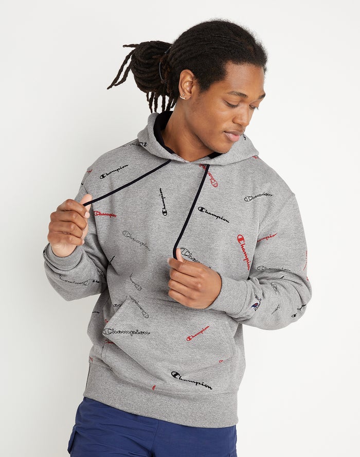 Champion Hoodie Heren - Grijs - Powerblend All Over Logo ( 542839-UHE )